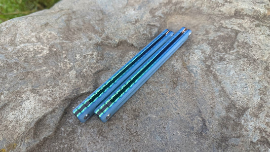 Titanium Nautilus Handles: Glacier Blue w/ Jeweled Blue to Green Fade Ano