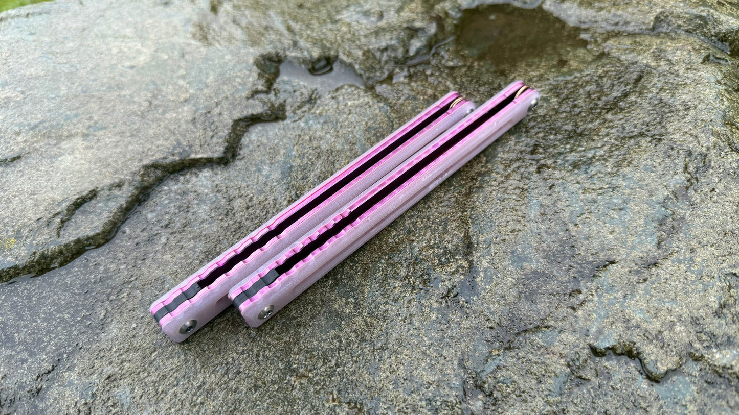 Titanium Nautilus Handles: Cherry Blossom G10 w/ Pink Anodization