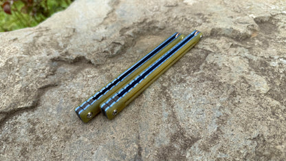 Titanium Nautilus Handles: Golden Lager G10 w/ Blue Anodization
