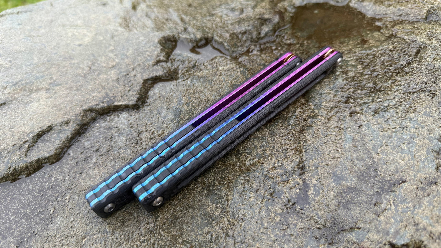 Titanium Nautilus Handles: Carbon Fiber w/ Jeweled  Purple to Blue Fade Ano