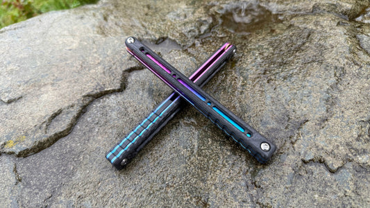 Titanium Nautilus Handles: Carbon Fiber w/ Jeweled  Purple to Blue Fade Ano