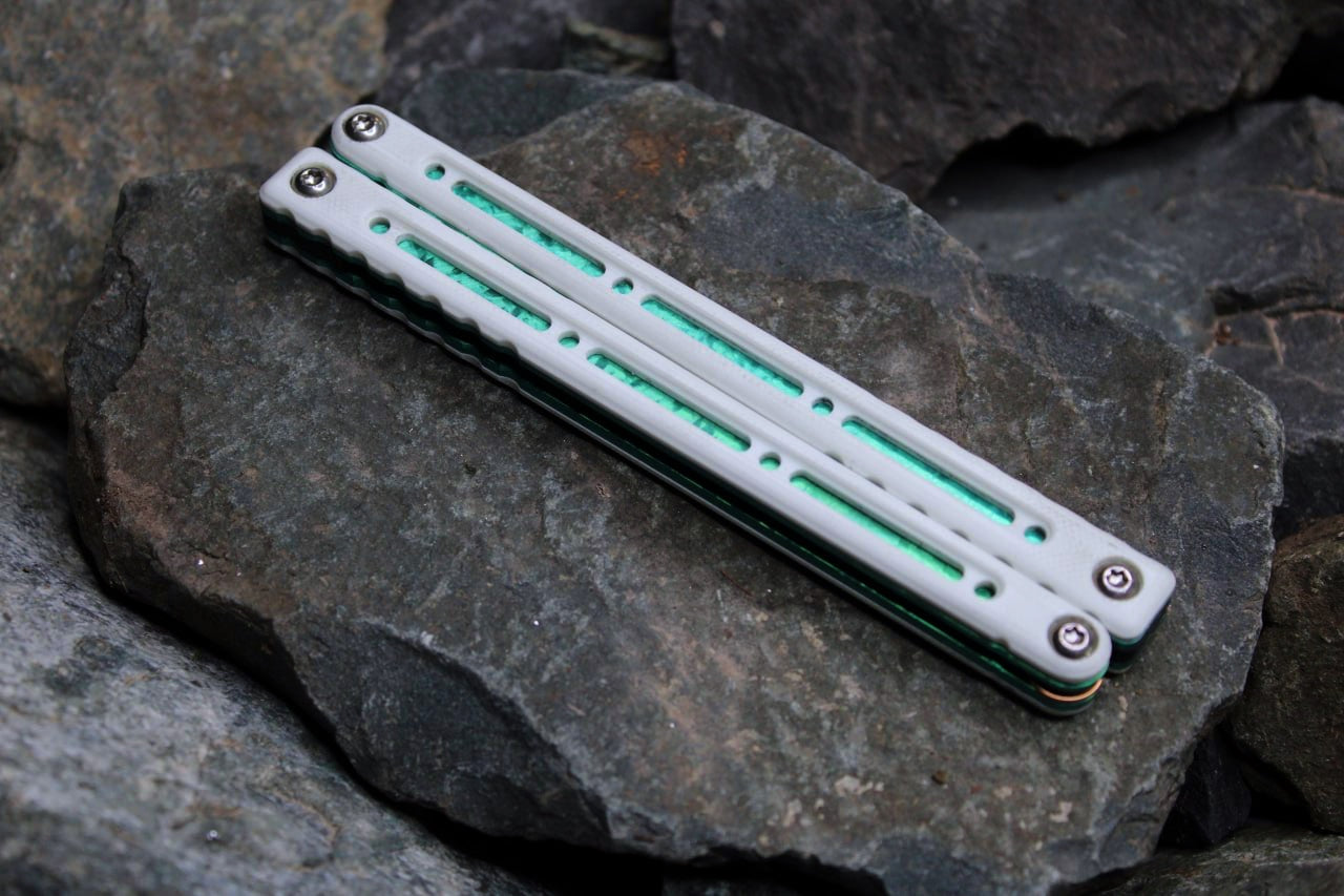 Titanium Nautilus Handles: White G10 w/ Emerald Green Anodization