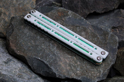 Titanium Nautilus Handles: White G10 w/ Emerald Green Anodization