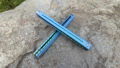 Titanium Nautilus Handles: Glacier Blue w/ Jeweled Blue to Green Fade Ano