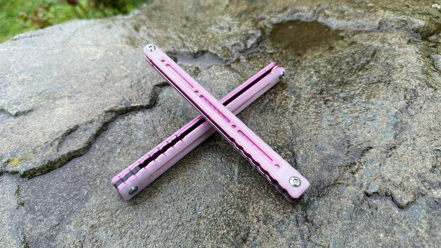 Titanium Nautilus Handles: Cherry Blossom G10 w/ Pink Anodization