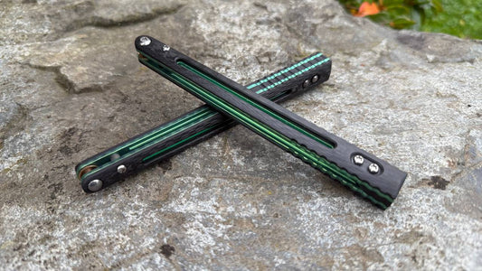 Carbon Fiber BRS Replicant Handles w/ Green Jeweled Anodization and Half Channel Spacers