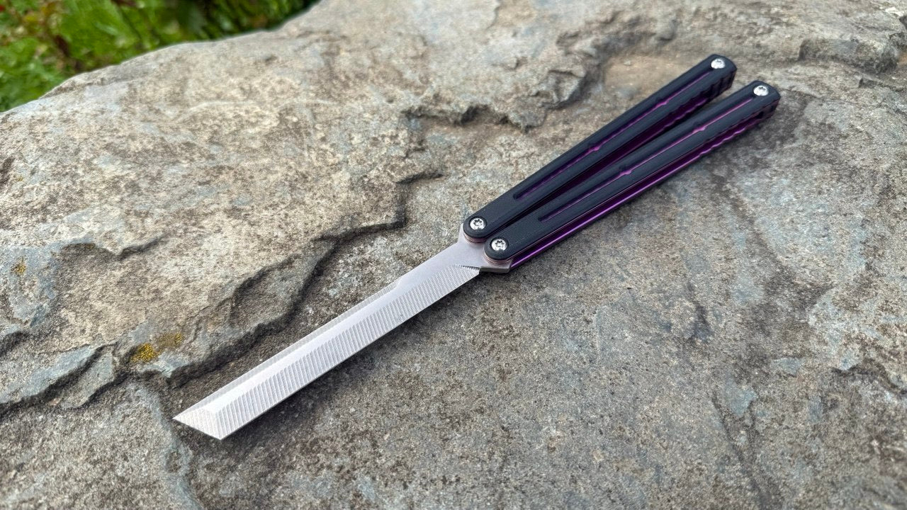 S35VN Flagship Tanto G10 Kraken: Black G10 w/ Jeweled Magenta Ano (Blem)