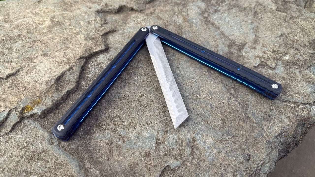 S35VN Flagship Tanto G10 Kraken: Black G10 w/ Jeweled Blue Ano