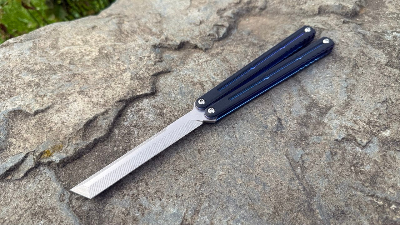 S35VN Flagship Tanto G10 Kraken: Black G10 w/ Jeweled Blue Ano