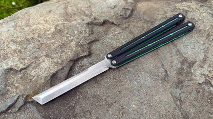 S35VN Flagship Tanto G10 Kraken: Black G10 w/ Jeweled Green Ano (sharpened swedge)